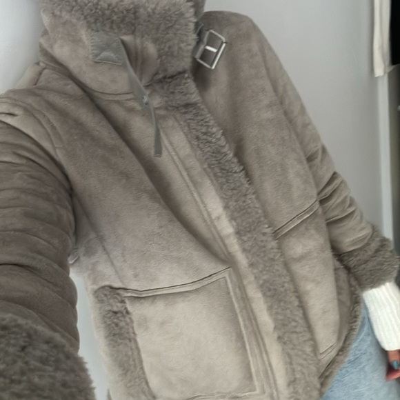 Grey shearling style bomber jacket - Picture 2 of 9